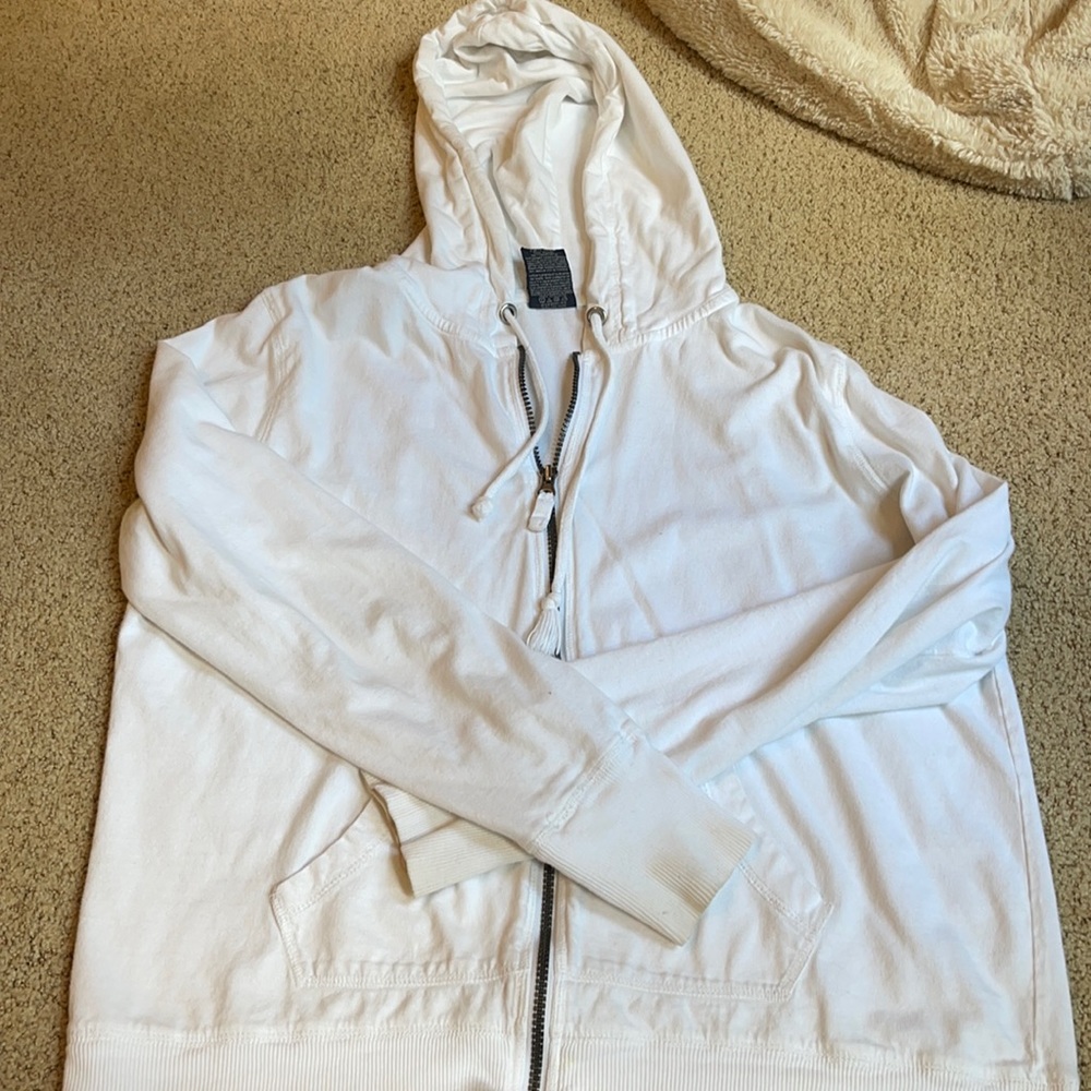 white zip up hoodie